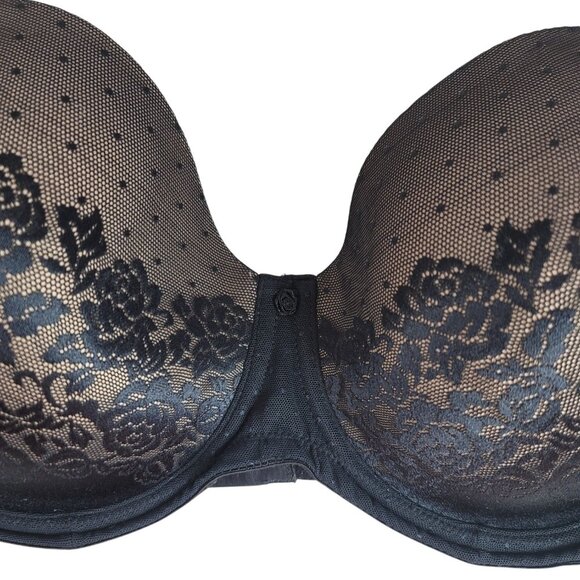 Soma Stunning Support Full Coverage Bra Black 36G Underwire Adj Floral Dot Lace - Picture 3 of 10